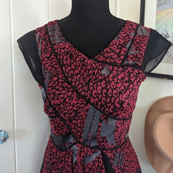 Reiss Black Red Loretta Flutter Sleeves Dress 2 Whimsigoth Fairy Grunge Witchy - Picture 4 of 11